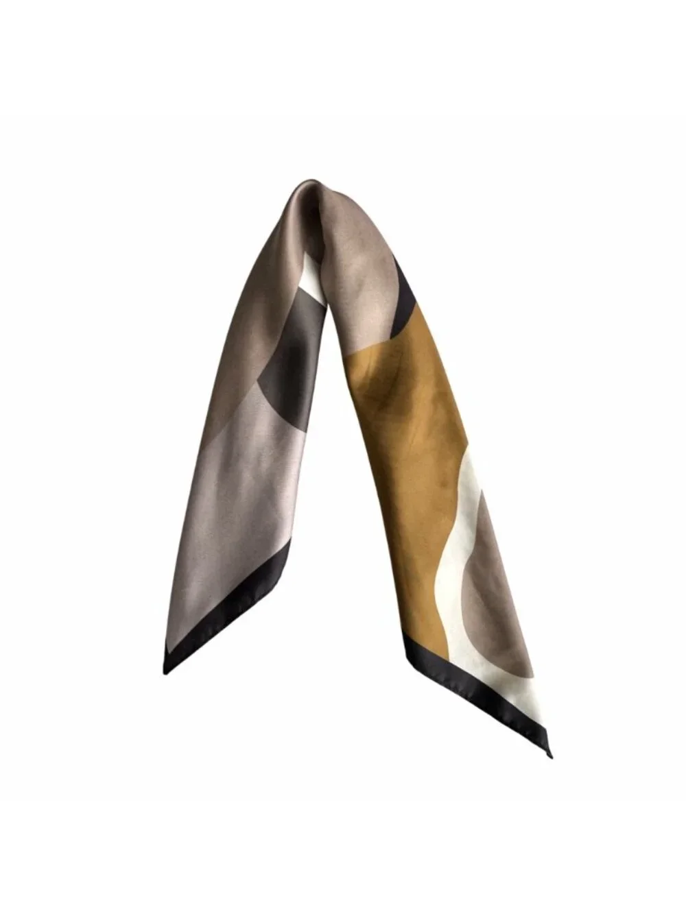 ✨Elegant Bandana Square Scarf Silky Satin Abstract Geometric Neutral Green Gray✨